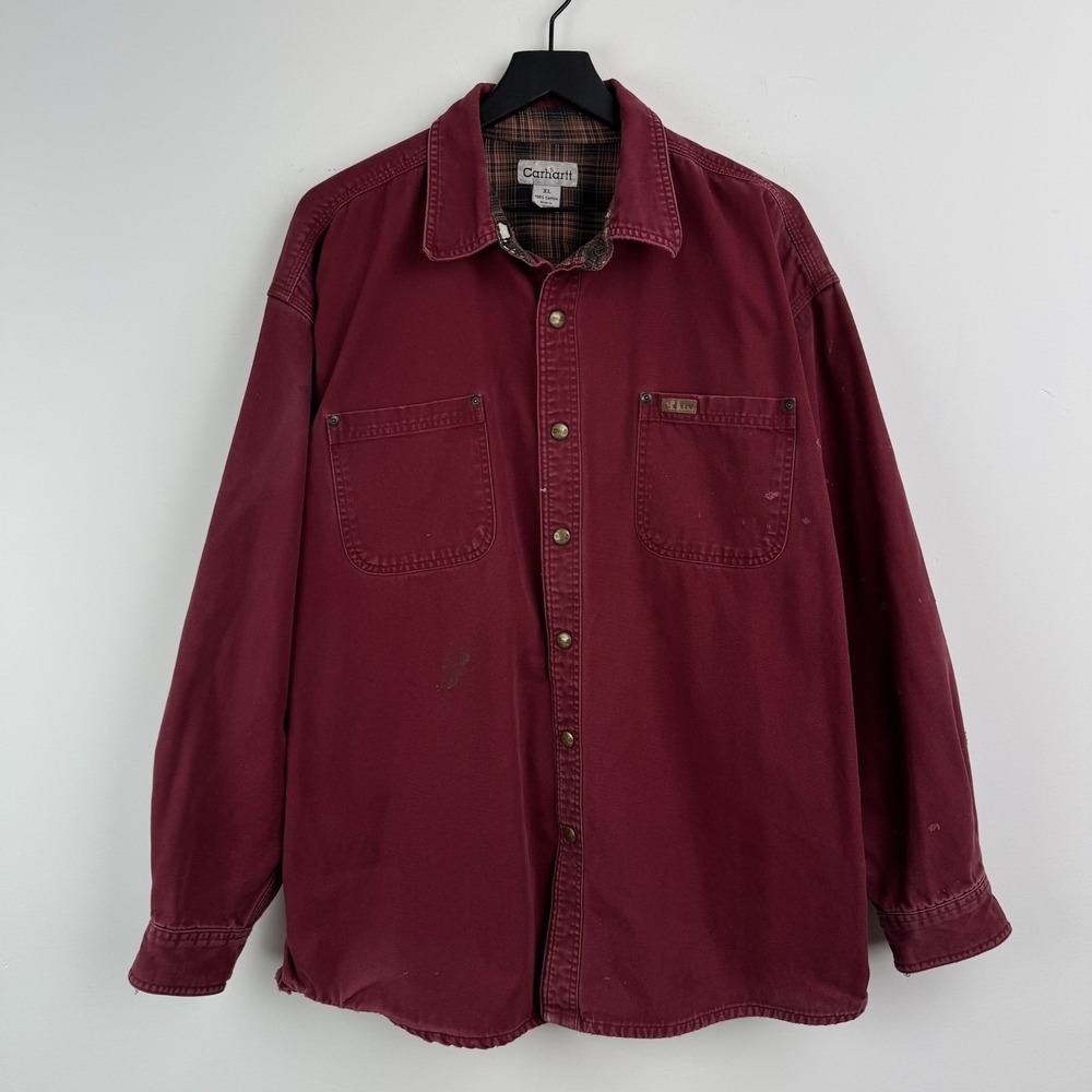 Carhartt Duck Shirt Mens XL Red Jac Barn Workwear Sandstone Flannel Lined 896DKR